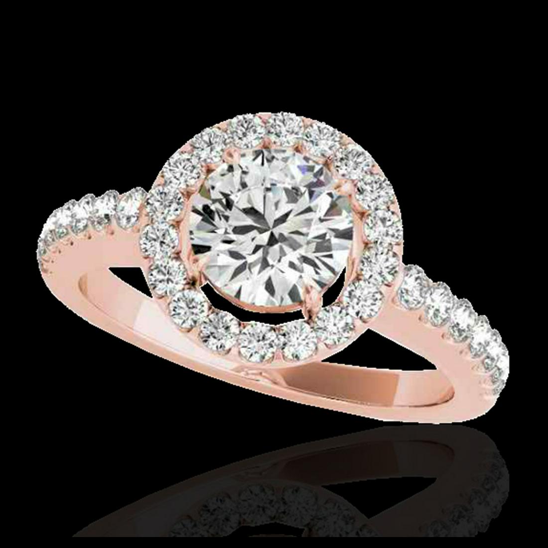 1.65 ctw H-SI/I Diamond Solitaire Halo Ring 10K Rose: 1.65 ctw H-SI/I Diamond Solitaire Halo Ring 10K Rose Gold Designer Brand Luxury Jewelry, made in the USA Suggested Retail Price: $15,500 Factory offers perfect factory sizing, for all rings & custom l