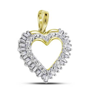 14kt Yellow Gold Round Baguette Diamond Heart Frame: 14kt Yellow Gold Round Baguette Diamond Heart Frame Outline Pendant 1/4 Cttw Manufacturer Model: JSC-21356 Description 14kt Yellow Gold Womens Round Baguette Diamond Heart Frame Outline Pendant