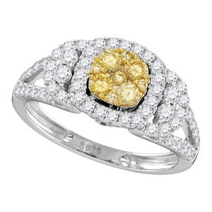 14kt White Gold Round Yellow Diamond Cluster Bridal