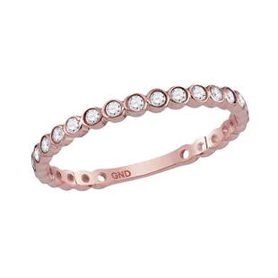 10kt Rose Gold Round Diamond Bezel Set Stackable Band: 10kt Rose Gold Round Diamond Bezel Set Stackable Band Ring 1/5 Cttw Manufacturer Model: JSC-118137 Description 10kt Rose Gold Womens Round Diamond Bezel Set Stackable Band Ring 1/5 Cttw Gemstone