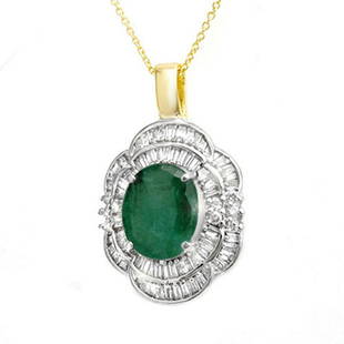 4.60 ctw Emerald & Diamond Pendant 14K Yellow Gold: 4.60 ctw Emerald & Diamond Pendant 14K Yellow Gold Designer Brand Luxury Jewelry, made in the USA Suggested Retail Price: $11,550 Factory offers perfect factory sizing, for all rings & custom