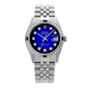 Pre-owned Excellent Condition Rolex Datejust Mens 36mm: Pre-owned Excellent Condition Datejust Mens 36mm Model: Datejust Mens 36mm Sapphire Crystal Dial: Custom (Not Rolex) Blue Vignette Dial Markers: 10 Genuine Diamonds - Old Setting (with Tracker) 