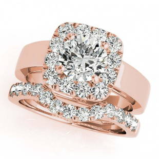 1.80 ctw VS/SI Diamond 2pc Wedding Set Halo 14K Rose: 1.80 ctw VS/SI Diamond 2pc Wedding Set Halo 14K Rose Gold Designer Brand Luxury Jewelry, made in the USA Suggested Retail Price: $14,600 Factory offers perfect factory sizing, for all rings &