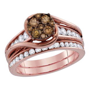 14kt Rose Gold Round Brown Diamond Bridal Wedding: 14kt Rose Gold Round Brown Diamond Bridal Wedding Engagement Ring Band Set 1 Cttw Manufacturer Model: JSC-113241 Description 14kt Rose Gold Womens Round Brown Diamond Bridal Wedding Engagement
