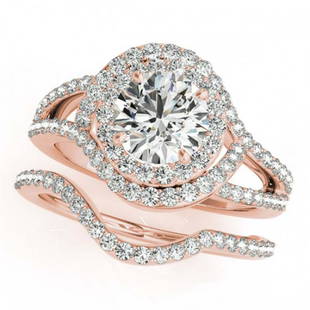 2.22 ctw VS/SI Diamond 2pc Wedding Set Halo 14K Rose: 2.22 ctw VS/SI Diamond 2pc Wedding Set Halo 14K Rose Gold Designer Brand Luxury Jewelry, made in the USA Suggested Retail Price: $21,450 Factory offers perfect factory sizing, for all rings &