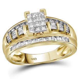 10kt Yellow Gold Princess Diamond Cluster Bridal: 10kt Yellow Gold Princess Diamond Cluster Bridal Wedding Engagement Ring 1/2 Cttw Manufacturer Model: JSC-60012 Description 10kt Yellow Gold Womens Princess Diamond Cluster Bridal Wedding