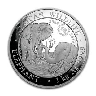 2018 Somalia 1 kilo Silver Elephant 15th Anniversary: 1 pc. 2018 Somalia 1 kilo Silver Elephant 15th Anniversary Jubilee BU