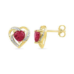 10kt Yellow Gold Round Lab-Created Ruby Heart Earrings: 10kt Yellow Gold Round Lab-Created Ruby Heart Earrings 3/8 Cttw Manufacturer Model: JSC-100997 Description 10kt Yellow Gold Womens Round Lab-Created Ruby Heart Earrings 3/8 Cttw Gemstone