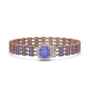 27.75 ctw Tanzanite & Diamond Bracelet 14K Rose Gold: 27.75 ctw Tanzanite & Diamond Bracelet 14K Rose Gold Designer Brand Luxury Jewelry, made in the USA Suggested Retail Price: $20,750 Factory offers perfect factory sizing, for all rings & custom