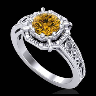 1 ctw Intense Fancy Yellow Diamond Art Deco Ring 18K: 1 ctw Intense Fancy Yellow Diamond Art Deco Ring 18K White Gold Designer Brand Luxury Jewelry, made in the USA Suggested Retail Price: $13,200 Factory offers perfect factory sizing, for all