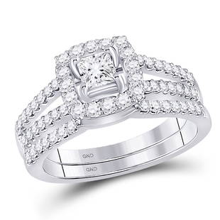 14k White Gold Princess Diamond Bridal Wedding: 14k White Gold Princess Diamond Bridal Wedding Engagement Ring Band Set 1 Cttw Manufacturer Model: JSC-81190 Description 14k White Gold Womens Princess Diamond Bridal Wedding Engagement Ring Band