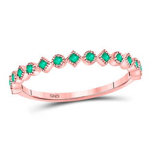 10kt Rose Gold Round Emerald Square Dot Stackable Band: 10kt Rose Gold Round Emerald Square Dot Stackable Band Ring 1/5 Cttw Manufacturer Model: JSC-128050 Description 10kt Rose Gold Womens Round Emerald Square Dot Stackable Band Ring 1/5 Cttw