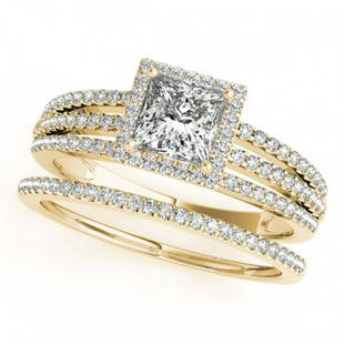 1.05 ctw VS/SI Princess Diamond 2pc Set Halo 14K Yellow: 1.05 ctw VS/SI Princess Diamond 2pc Set Halo 14K Yellow Gold Designer Brand Luxury Jewelry, made in the USA Suggested Retail Price: $8,850 Factory offers perfect factory sizing, for all rings &