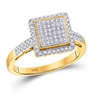 10kt Yellow Gold Round Diamond Square Frame Cluster: 10kt Yellow Gold Round Diamond Square Frame Cluster Ring 1/3 Cttw Manufacturer Model: JSC-52630 Description 10kt Yellow Gold Womens Round Diamond Square Frame Cluster Ring 1/3 Cttw Gemstone