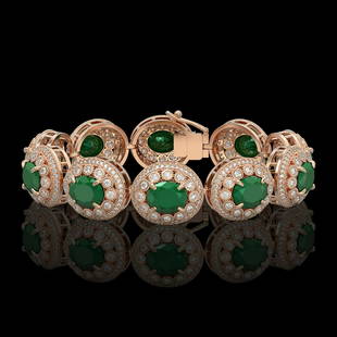 49.17 ctw Emerald & Diamond Bracelet 14K Rose Gold: 49.17 ctw Emerald & Diamond Bracelet 14K Rose Gold Designer Brand Luxury Jewelry, made in the USA Suggested Retail Price: $69,500 Factory offers perfect factory sizing, for all rings & custom