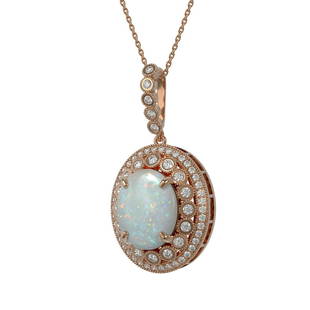 9.38 ctw Opal & Diamond Necklace 14K Rose Gold: 9.38 ctw Opal & Diamond Necklace 14K Rose Gold Designer Brand Luxury Jewelry, made in the USA Suggested Retail Price: $14,100 Factory offers perfect factory sizing, for all rings & custom