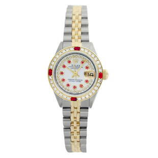 Pre-owned Excellent Condition Rolex Datejust Lady 26mm: Pre-owned Excellent Condition Rolex Datejust Lady 26mm Model: Rolex Datejust Lady 26mm Sapphire Crystal Dial: Custom (Not Rolex) String White Dial Dial Markers: 10 Ruby Diamond: G-H color/ SI1-SI2