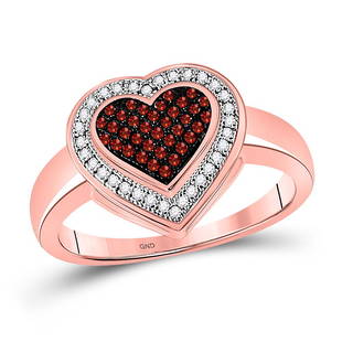 10kt Rose Gold Round Red Color Enhanced Diamond Halo: 10kt Rose Gold Round Red Color Enhanced Diamond Halo Heart Cluster Ring 1/5 Cttw Manufacturer Model: JSC-88364 Description 10kt Rose Gold Womens Round Red Color Enhanced Diamond Halo Heart