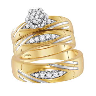 10kt Yellow Gold His & Hers Round Diamond Cluster: 10kt Yellow Gold His & Hers Round Diamond Cluster Matching Bridal Wedding Ring Band Set 1/2 Cttw Manufacturer Model: JSC-118977 Description 10kt Yellow Gold His & Hers Round Diamond Cluster