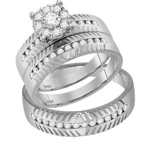 14kt White Gold His & Hers Round Diamond Cluster: 14kt White Gold His & Hers Round Diamond Cluster Matching Bridal Wedding Ring Band Set 3/4 Cttw Manufacturer Model: JSC-113871 Description 14kt White Gold His & Hers Round Diamond Cluster