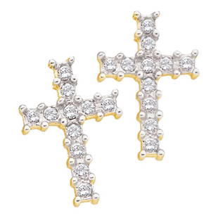 10kt Yellow Gold Round Diamond Roman Cross Religious: 10kt Yellow Gold Round Diamond Roman Cross Religious Stud Earrings 1/10 Cttw Manufacturer Model: JSC-16143 Description 10kt Yellow Gold Womens Round Diamond Roman Cross Religious Stud Earrings