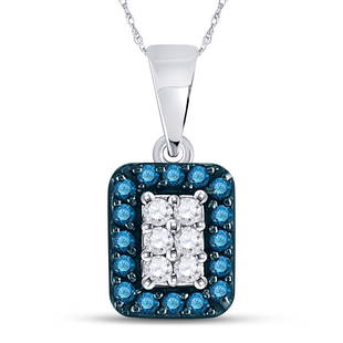 10kt White Gold Round Blue Color Enhanced Diamond: 10kt White Gold Round Blue Color Enhanced Diamond Rectangle Frame Cluster Pendant 1/5 Cttw Manufacturer Model: JSC-89048 Description 10kt White Gold Womens Round Blue Color Enhanced Diamond