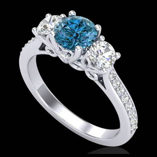 1.67 ctw Intense Blue Diamond Art Deco 3 Stone Ring 18K: 1.67 ctw Intense Blue Diamond Art Deco 3 Stone Ring 18K White Gold Designer Brand Luxury Jewelry, made in the USA Suggested Retail Price: $12,100 Factory offers perfect factory sizing, for all