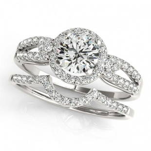 1.11 ctw VS/SI Diamond 2pc Wedding Set Halo 14K White: 1.11 ctw VS/SI Diamond 2pc Wedding Set Halo 14K White Gold Designer Brand Luxury Jewelry, made in the USA Suggested Retail Price: $9,700 Factory offers perfect factory sizing, for all rings &