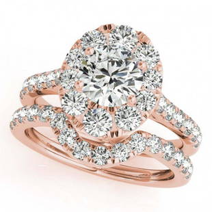 2.22 ctw VS/SI Diamond 2pc Wedding Set Halo 14K Rose: 2.22 ctw VS/SI Diamond 2pc Wedding Set Halo 14K Rose Gold Designer Brand Luxury Jewelry, made in the USA Suggested Retail Price: $14,750 Factory offers perfect factory sizing, for all rings &