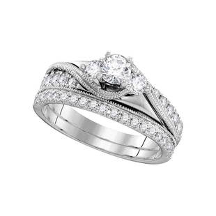 14kt White Gold Round Diamond 3-Stone Bridal Wedding: 14kt White Gold Round Diamond 3-Stone Bridal Wedding Engagement Ring Band Set 7/8 Cttw Manufacturer Model: JSC-106307 Description 14kt White Gold Womens Round Diamond 3-Stone Bridal Wedding