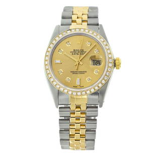 Pre-owned Excellent Condition Rolex Datejust Mens 36mm: Pre-owned Excellent Condition Rolex Datejust Mens 36mm Model: Rolex Datejust Mens 36mm Sapphire Crystal Dial: Custom (Not Rolex) Champagne Dial Markers: 8+2 Diamonds Diamond: G-H color/ SI1-SI2