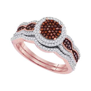 10kt Rose Gold Round Red Color Enhanced Diamond Bridal: 10kt Rose Gold Round Red Color Enhanced Diamond Bridal Wedding Engagement Ring Band Set 1/2 Cttw Manufacturer Model: JSC-97769 Description 10kt Rose Gold Womens Round Red Color Enhanced Diamond