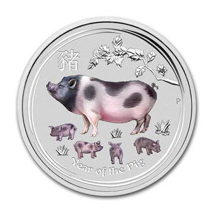 2019 Australia 1 kilo Silver Lunar Pig BU (Colorized): 1 pc. 2019 Australia 1 kilo Silver Lunar Pig BU (Colorized)