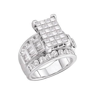 14kt White Gold Princess Diamond Cluster Bridal Wedding: 14kt White Gold Princess Diamond Cluster Bridal Wedding Engagement Ring 3.00 Cttw Manufacturer Model: JSC-109368 Description 14kt White Gold Womens Princess Diamond Cluster Bridal Wedding