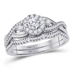10k White Gold Round Diamond Bridal Wedding Engagement: 10k White Gold Round Diamond Bridal Wedding Engagement Ring Band Set 1/2 Cttw Manufacturer Model: JSC-101839 Description 10k White Gold Womens Round Diamond Bridal Wedding Engagement Ring Band