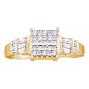14kt Yellow Gold Princess Diamond Cluster Bridal: 14kt Yellow Gold Princess Diamond Cluster Bridal Wedding Engagement Ring 1/2 Cttw Manufacturer Model: JSC-16123 Description 14kt Yellow Gold Womens Princess Diamond Cluster Bridal Wedding