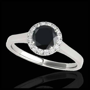 1.11 ctw VS Black Diamond Solitaire Halo Ring 10K White: 1.11 ctw VS Black Diamond Solitaire Halo Ring 10K White Gold Designer Brand Luxury Jewelry, made in the USA Suggested Retail Price: $3,200 Factory offers perfect factory sizing, for all rings &