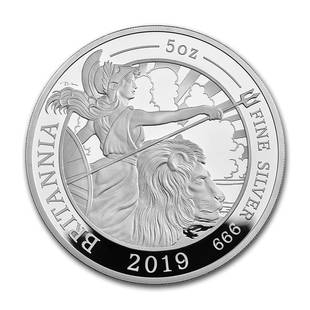 2019 Great Britain 5 oz Proof Silver Britannia: 1 pc. 2019 Great Britain 5 oz Proof Silver Britannia