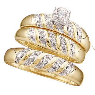 10kt Yellow Gold His Hers Round Diamond Solitaire: 10kt Yellow Gold His Hers Round Diamond Solitaire Matching Bridal Wedding Ring Band Set 1/20 Cttw Manufacturer Model: JSC-15483 Description 10kt Yellow Gold His Hers Round Diamond Solitaire