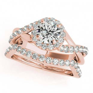 1 ctw VS/SI Diamond 2pc Wedding Set Halo 14K Rose Gold: 1 ctw VS/SI Diamond 2pc Wedding Set Halo 14K Rose Gold Designer Brand Luxury Jewelry, made in the USA Suggested Retail Price: $6,100 Factory offers perfect factory sizing, for all rings &