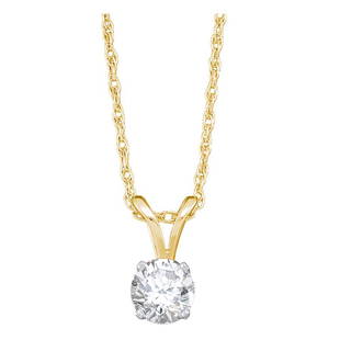 14kt Yellow Gold Round Diamond Solitaire Pendant 1/5: 14kt Yellow Gold Round Diamond Solitaire Pendant 1/5 Cttw Manufacturer Model: JSC-12229 Description 14kt Yellow Gold Womens Round Diamond Solitaire Pendant 1/5 Cttw Gemstone Details1/5 Carats