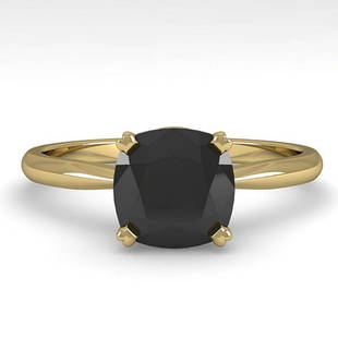 3.0 ctw Cushion Black Diamond Ring 14K Yellow Gold: 3.0 ctw Cushion Black Diamond Ring 14K Yellow Gold Designer Brand Luxury Jewelry, made in the USA Suggested Retail Price: $5,200 Factory offers perfect factory sizing, for all rings & custom