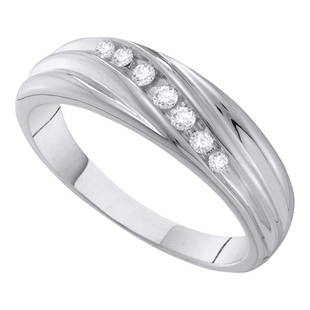 10kt White Gold Mens Round Diamond Wedding Band Ring: 10kt White Gold Mens Round Diamond Wedding Band Ring 1/6 Cttw Manufacturer Model: JSC-55030 Description 10kt White Gold Mens Round Diamond Wedding Band Ring 1/6 Cttw Gemstone Details1/6 Carats