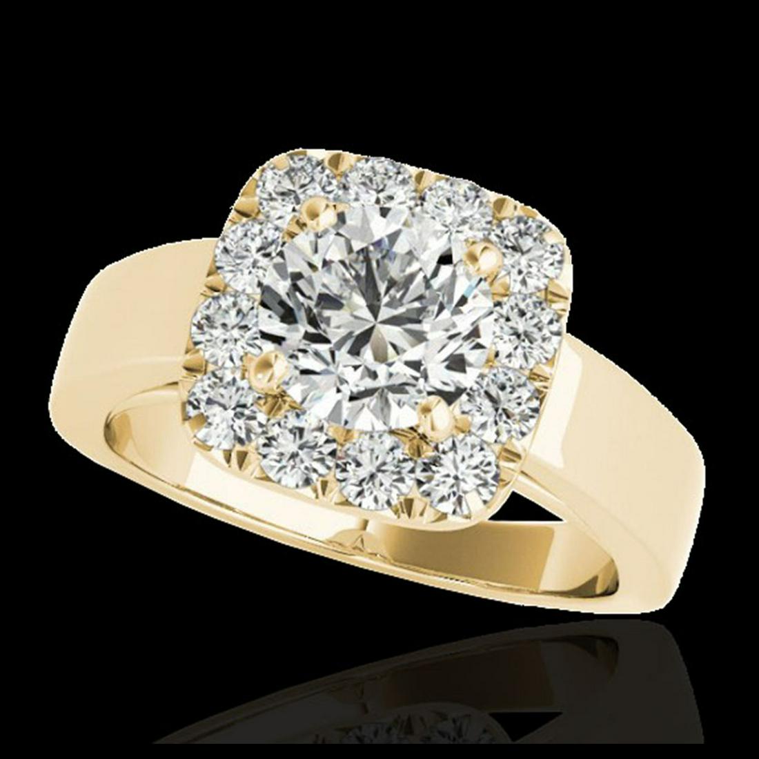 1.55 ctw H-SI/I Diamond Solitaire Halo Ring 10K Yellow: 1.55 ctw H-SI/I Diamond Solitaire Halo Ring 10K Yellow Gold Designer Brand Luxury Jewelry, made in the USA Suggested Retail Price: $10,550 Factory offers perfect factory sizing, for all rings & custom