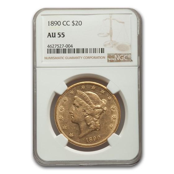 1890-CC $20 Liberty Gold Double Eagle AU-55 NGC: One piece 1890-CC $20 Liberty Gold Double Eagle AU-55 NGC SKU: PG157309