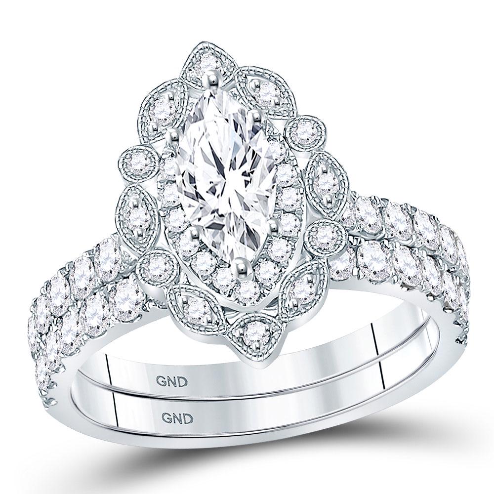 14kt White Gold Marquise Diamond Bridal Wedding: 14kt White Gold Marquise Diamond Bridal Wedding Engagement Ring Band Set 2.00 Cttw Manufacturer Model: JSC-120317 Description 14kt White Gold Wo
