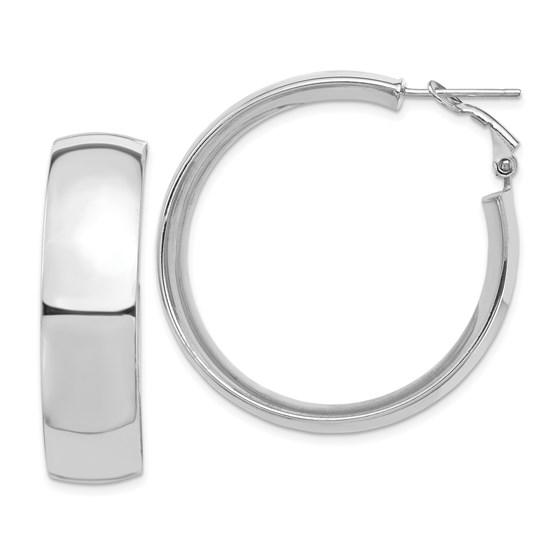 14k White Gold Omega Back Hoop Earrings - 10x37 mm: One piece 14k White Gold Omega Back Hoop Earrings - 10x37 mm SKU: PG184429