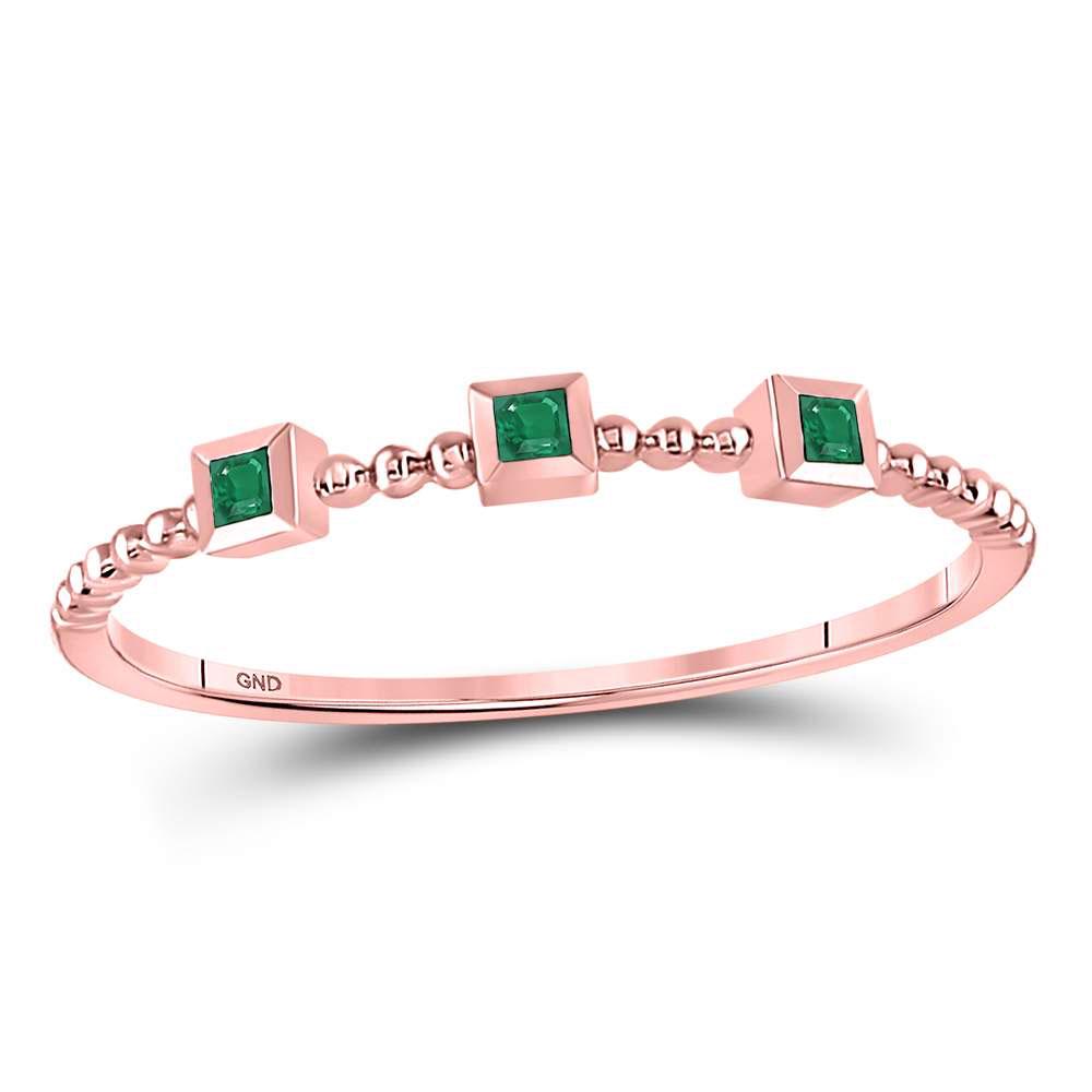 10kt Rose Gold Princess Emerald Beaded 3-stone: 10kt Rose Gold Princess Emerald Beaded 3-stone Stackable Band Ring .03 Cttw Manufacturer Model: JSC-128059 Description 10kt Rose Gold Womens Pri