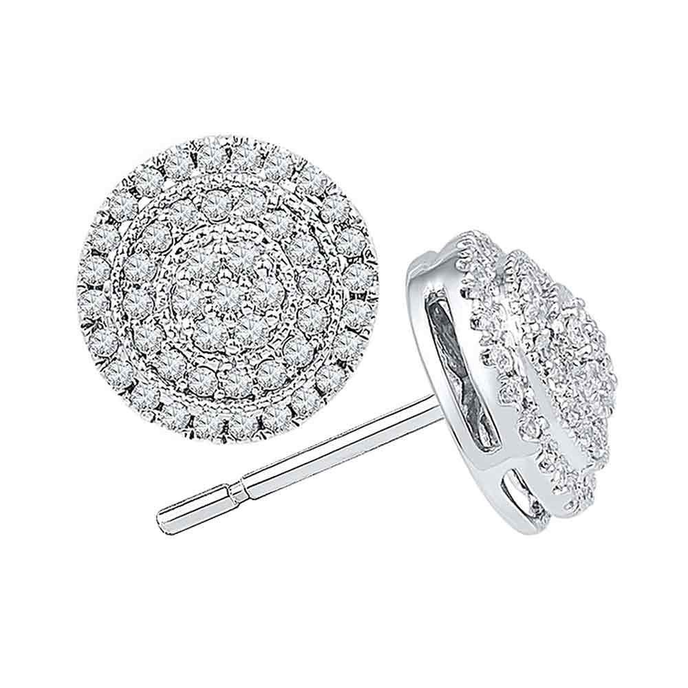 10kt White Gold Diamond Concentric Cluster Earrings 1/2: 10kt White Gold Diamond Concentric Cluster Earrings 1/2 Cttw - SKU: RB108529 Round Diamond 1/3 ct.t.w. I1-I2 clarity G-H color Prong settingRound Diamond 1/5 ct.t