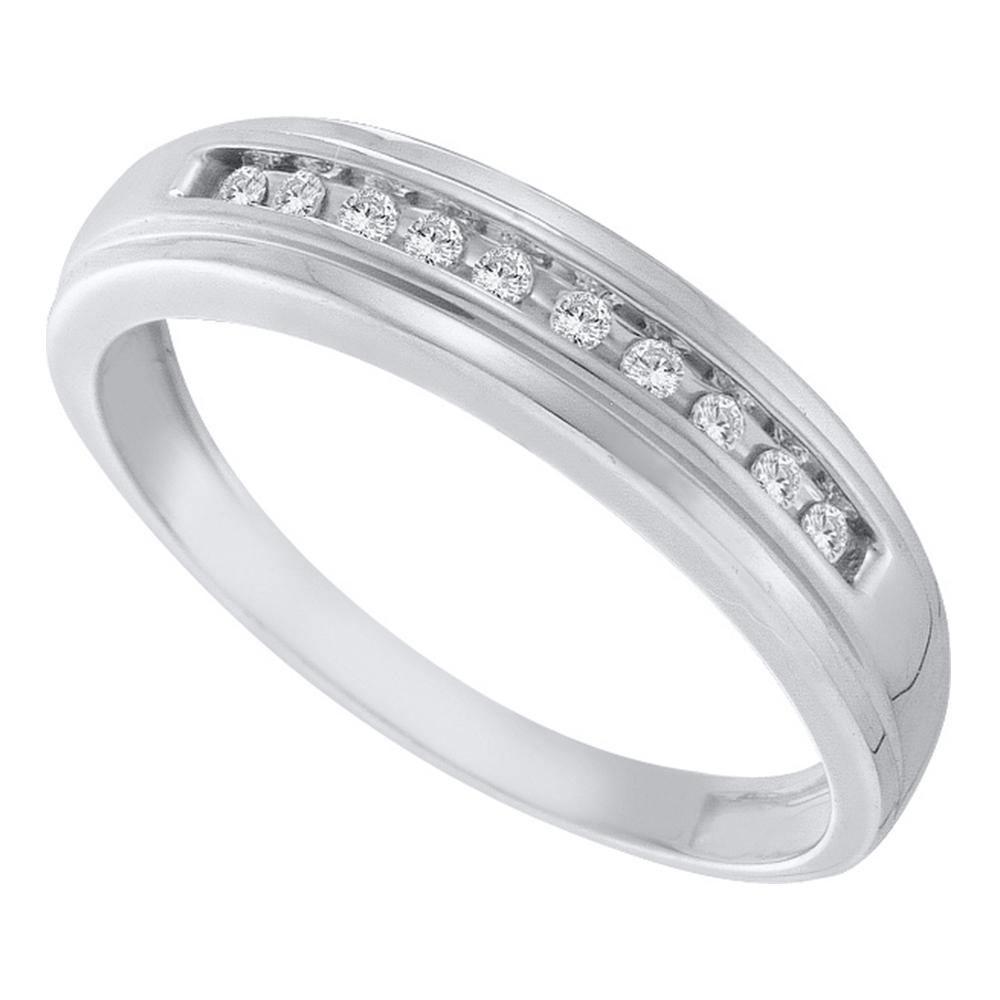 10kt White Gold Channel-set Diamond Single Row Wedding: 10kt White Gold Channel-set Diamond Single Row Wedding Band 1/8 Cttw - SKU: RB58897 Round Diamond 1/8 ct.t.w. I2-I3 clarity J-K color Channel setting Specifications<